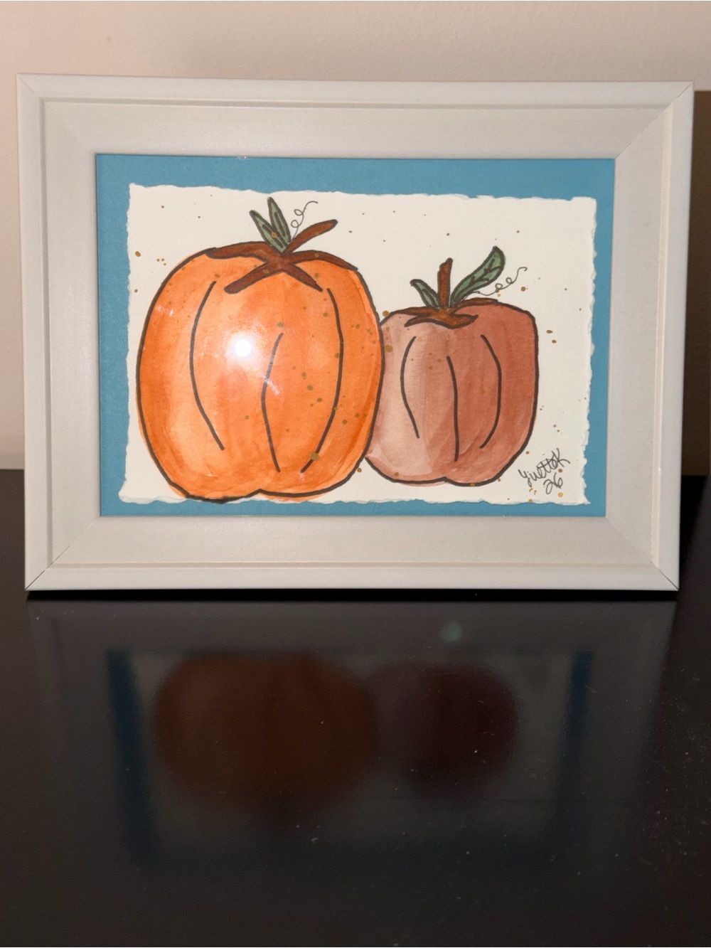 Original Hand-Painted Orange Pumpkin Watercolor by YvetteK